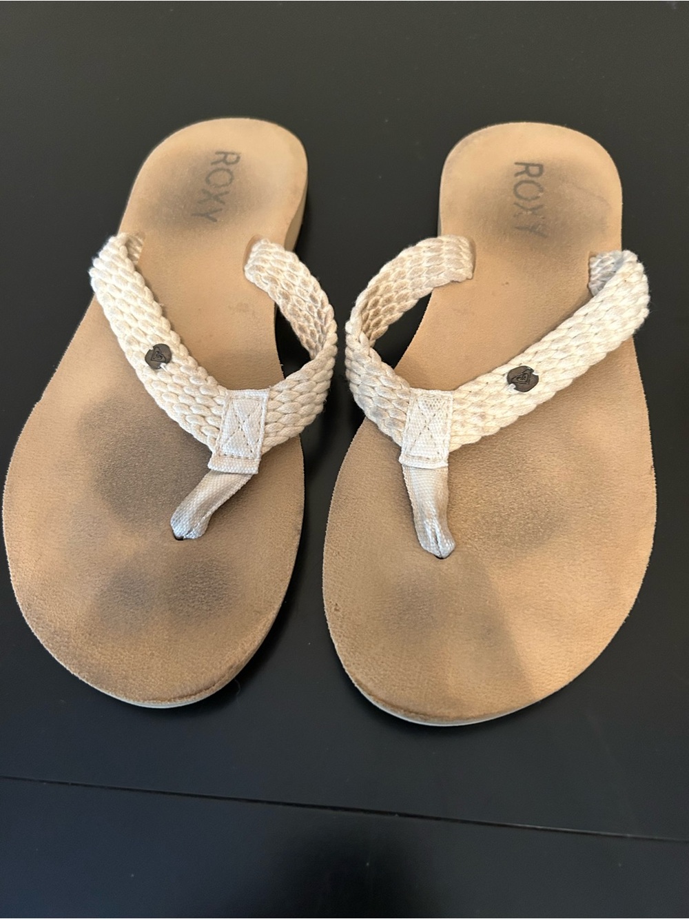 Roxy Women’s Beige Braided Strap Flip Flop Sandals